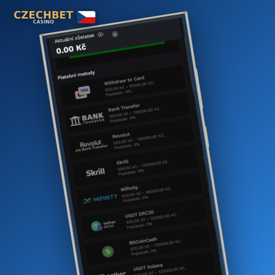Rychlé výběry přes e-peněženky Skrill, Neteller a Jeton na Czechbet Casino
