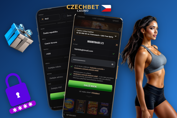 Czechbet Casino CZ registrace přes Google na mobilu s ikonou bezpečnostního štítu