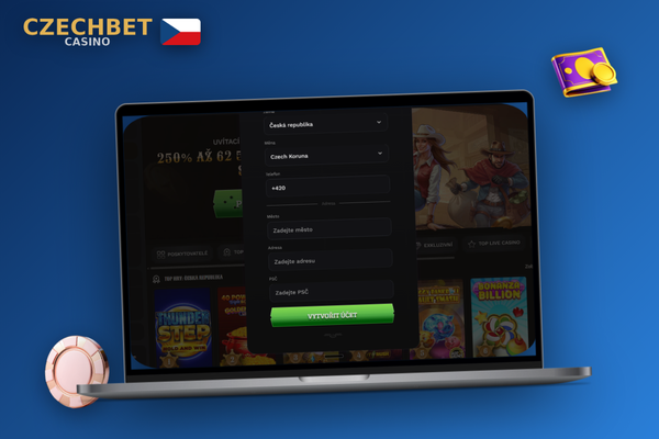 Přihlašovací obrazovka Czechbet Casino na počítači s tmavým motivem a přihlášením přes Google